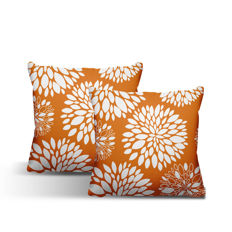 Floral Outdoor Reversible Throw Pillow, 19W" x 19H", Orange