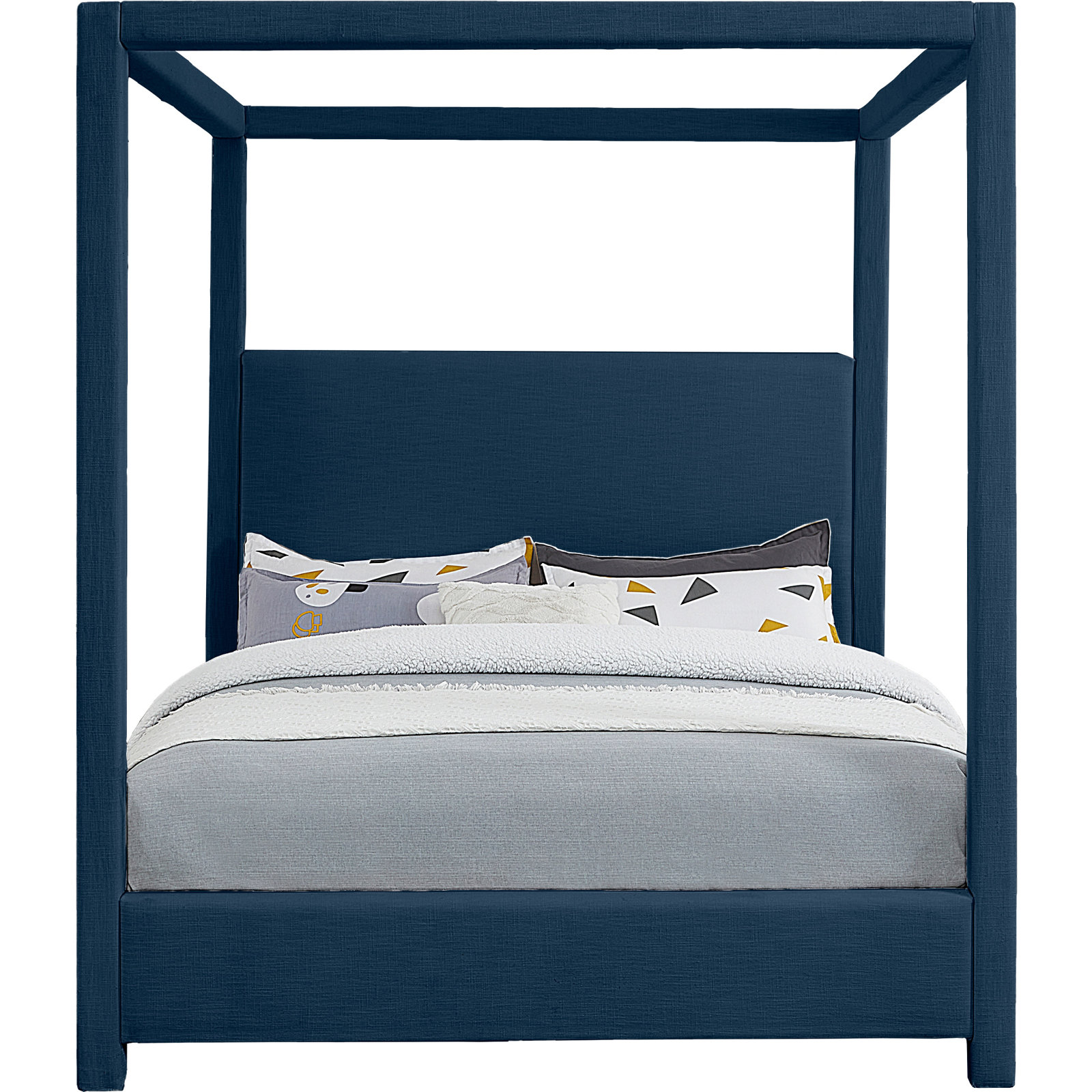 Mistaya Upholstered Canopy Bed, Full, Navy Linen