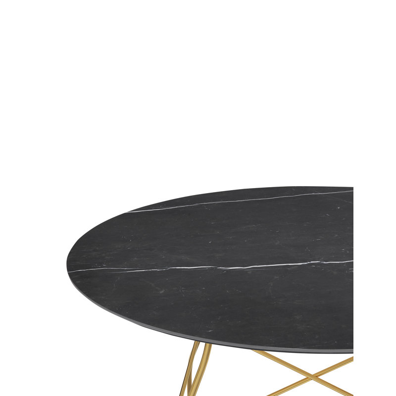 Table ronde brillante, Marbre noir, Or, L 50,39 po x L 50,39 po