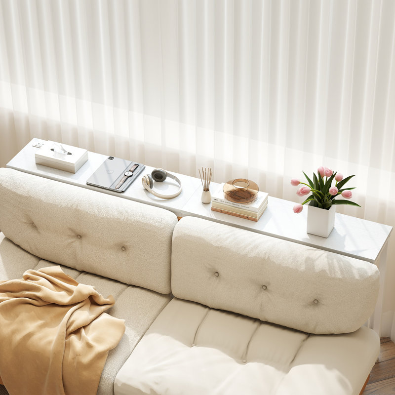 Console avec prise de courant, canapé de 71 pouces avec station de charge, Blanc, H 31,5 po x l 71 po x P 8 po