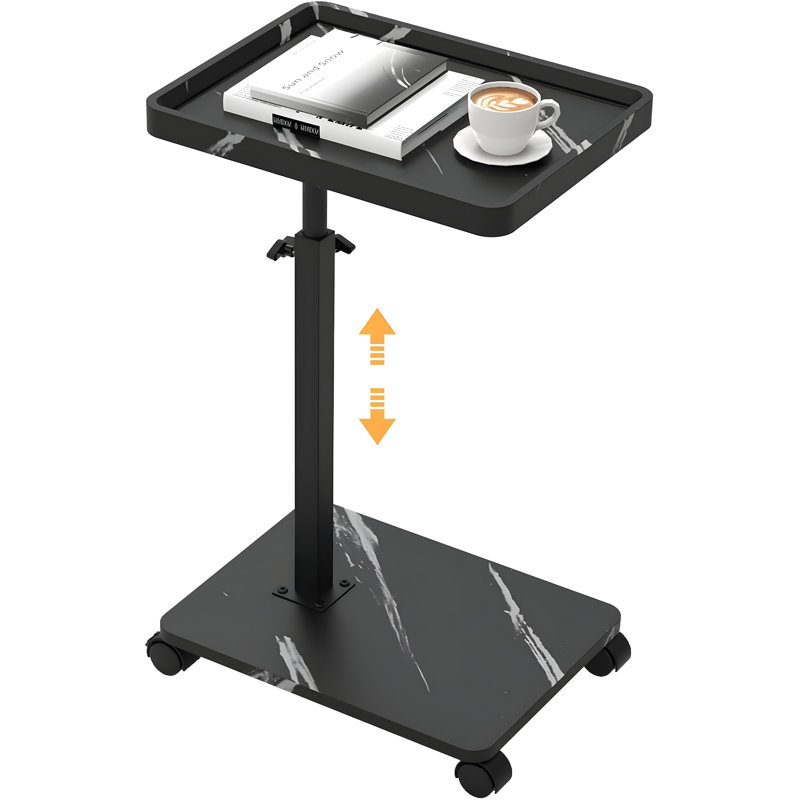 Adjustable Height C Table With 360° Swivel Wheels, Slide Under Sofa Side Table, Sturdy C-Shaped End Table For Living Room, Bedroom, And Small Spaces