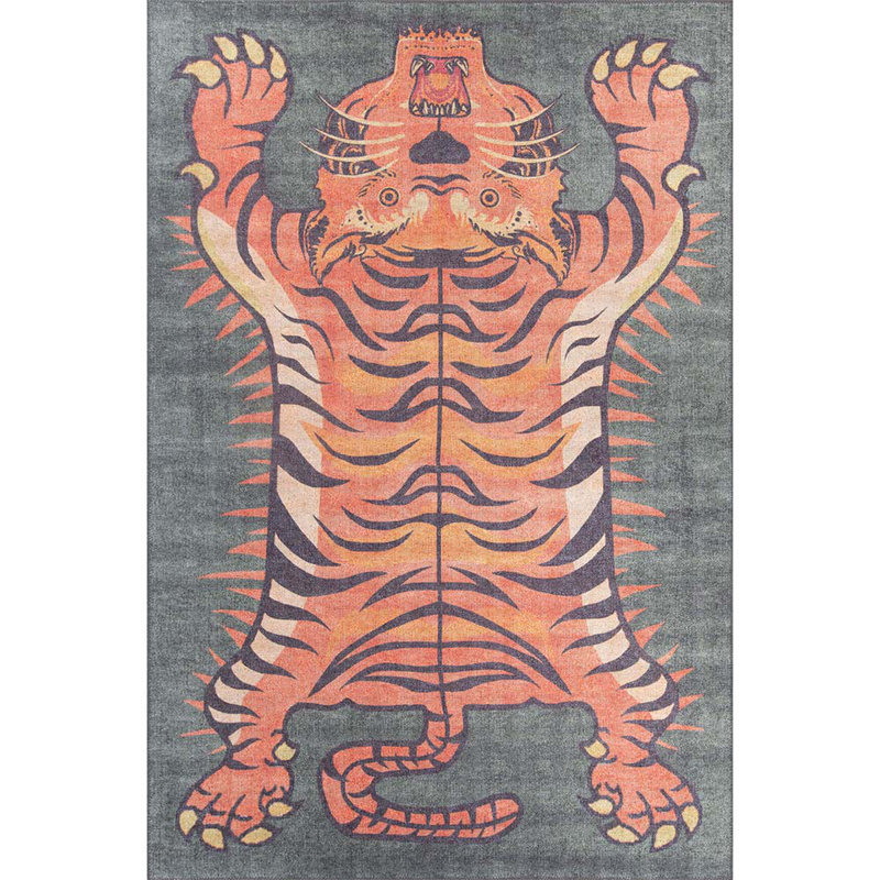 Opus Decorative Woven Base Tiger Pattern Rug in Green, Round 6'10"