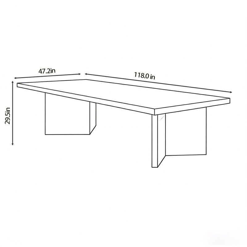 Table de salon et poste de travail rectangulaire en bois massif, H 29,5 po x L 118 po x l 47,2 po