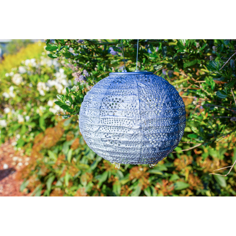 8'' Metallic Blue Solar Powered LED Outdoor Lantern