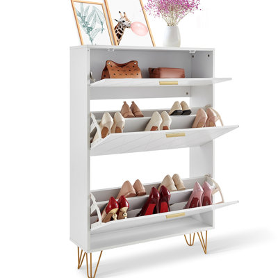 Armoire à chaussures avec 3 tiroirs rabattables, armoire de rangement de chaussures pour le vestibule, organisateur de rangement de chaussures autoportant pour talons, bottes, pantoufles dans le couloir, salon