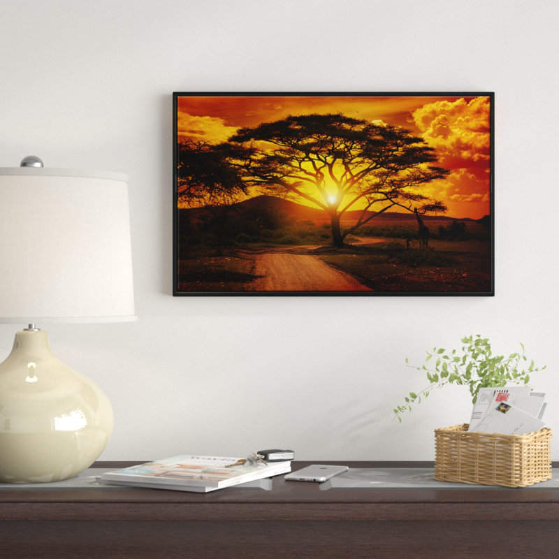 «African Sunset with Lonely Tree», reproduction de photo sur toile tendue encadrée, H 12 po x l 20 po x P 1 po
