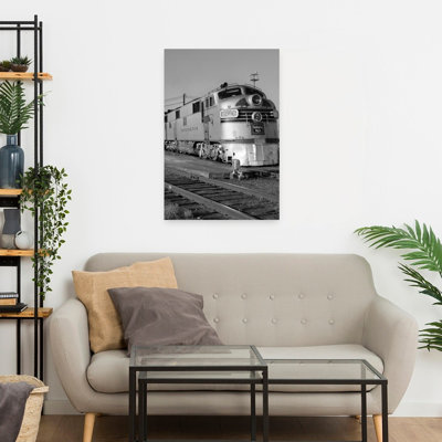 1950S 1960S Streamlined Burlington Route Railroad Train Diesel Locomotive Engine At Station Classic Retro Vintage Art