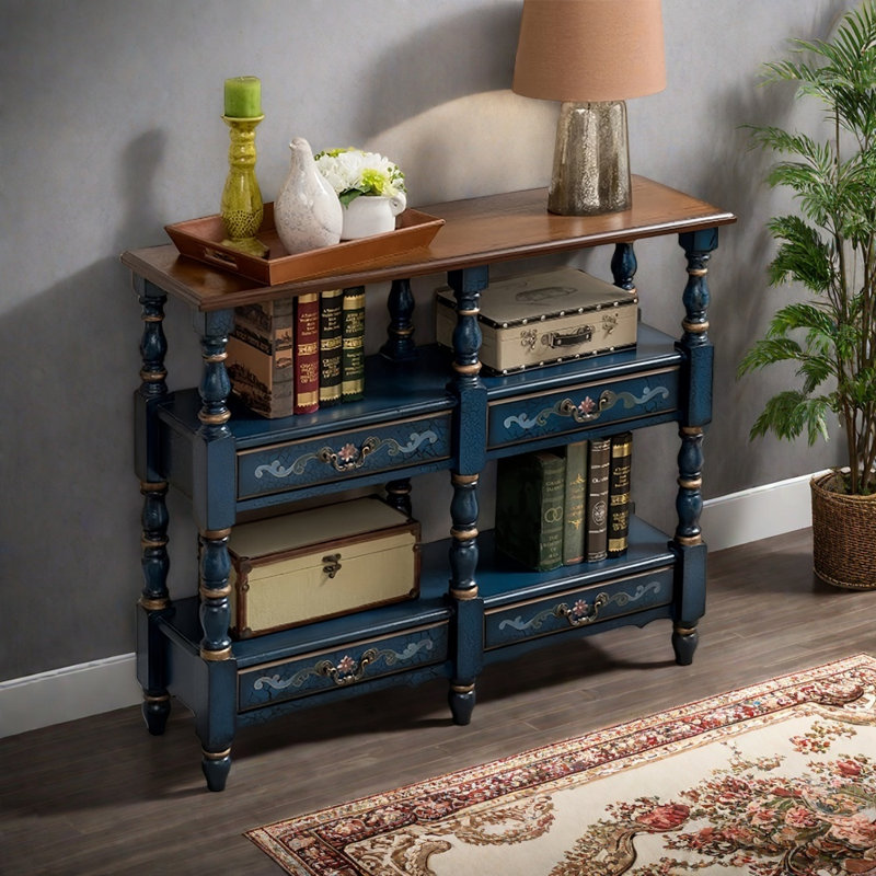 Bibliothèque rétro en bois vieilli, Bleu
