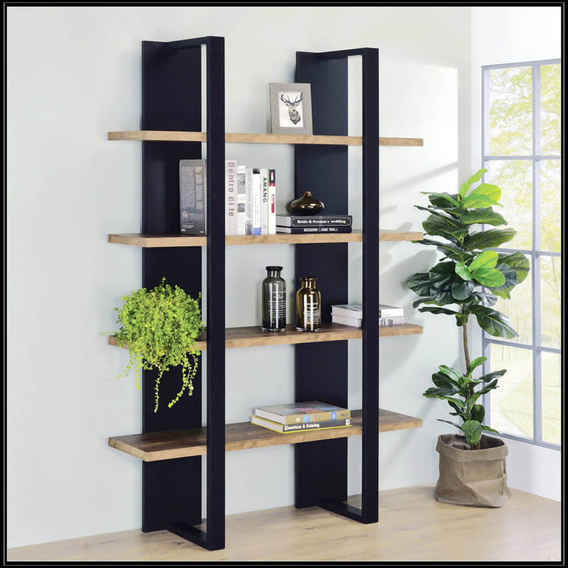 Black And Walnut 4-Shelf Bookcase