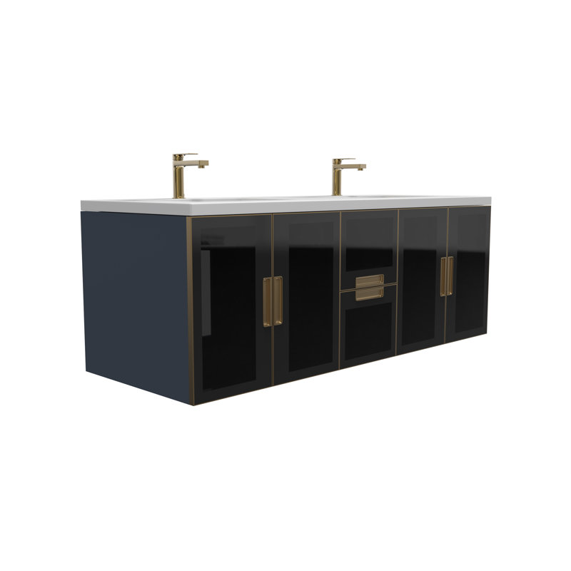 Ensemble de meuble-lavabo mural double 60 po avec surface solide Swaneus
