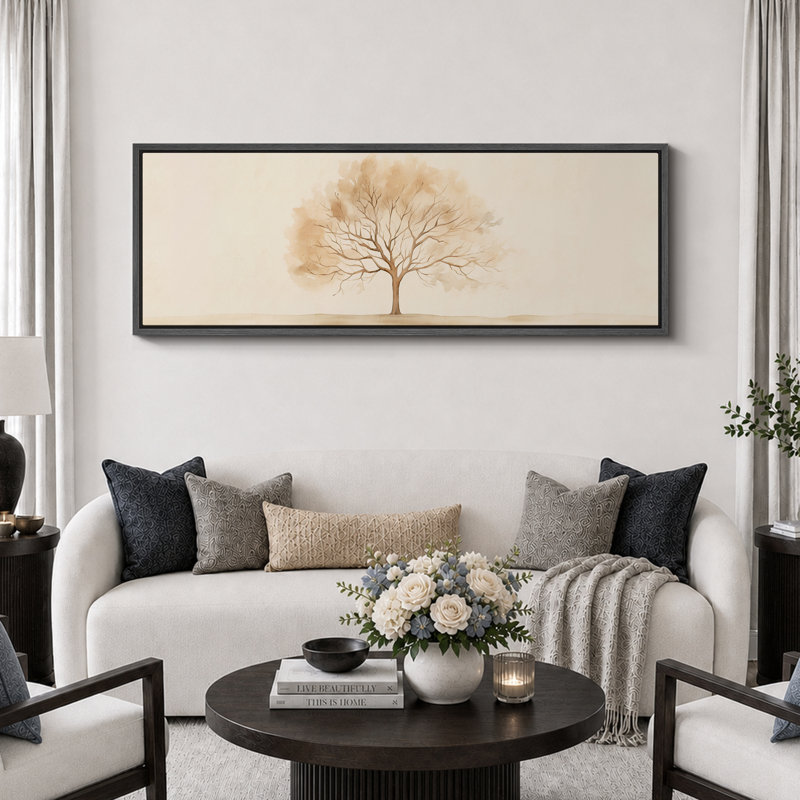«Rustic Countryside Elegant Solitaire Tree», reproduction d'art sur toile encadrée sur toile, H 20 po x l 60 po