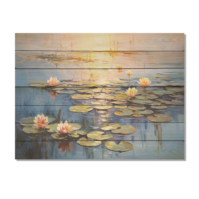 «Monets Water Lily Pond Reflections IV - Lake On Wood Print», H 34 po x l 44 po