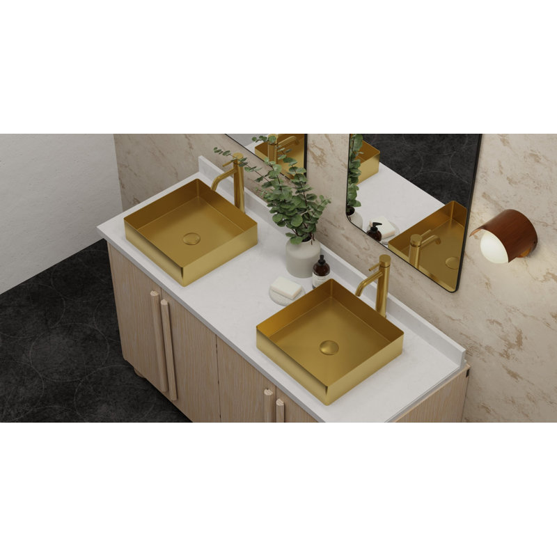 Lavabo de salle de bain vasque en acier inoxydable brossé 15,75 "x 15,75" Badeloft ES-WB-400-BG, Or brossé