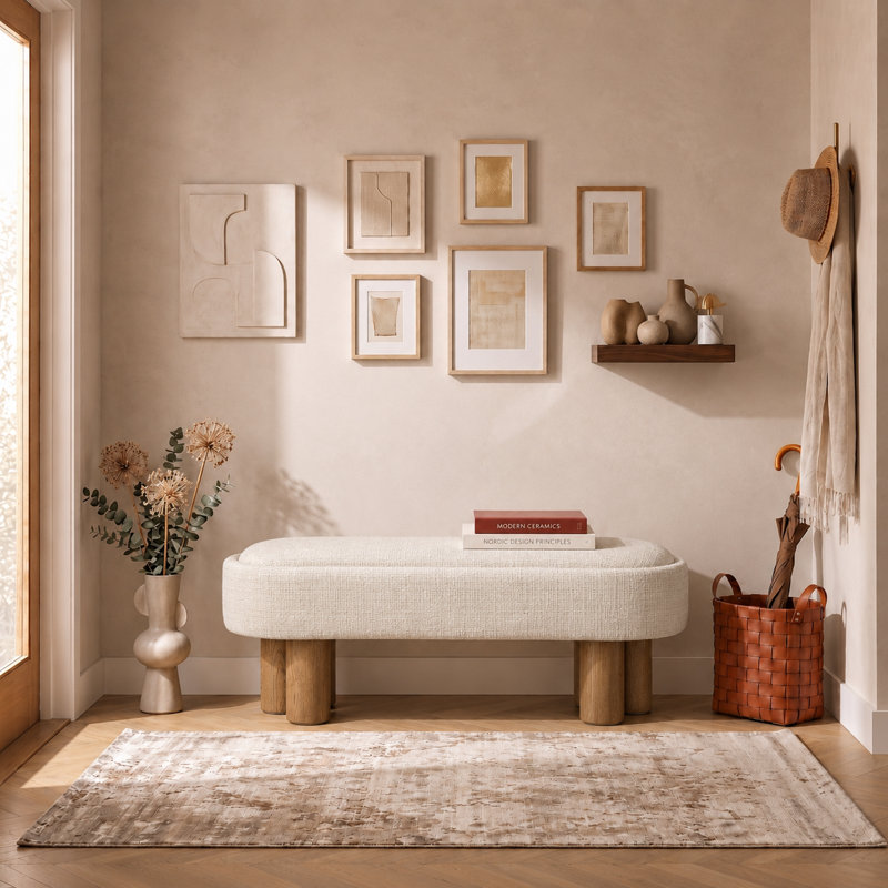 Banc de rangement Cheryl, Ivoire ivoire
