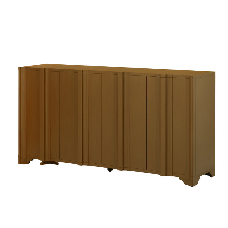 Buffet 4 portes Artisano avec détails linéaires complexes et placage de pin de qualité supérieure, Brun