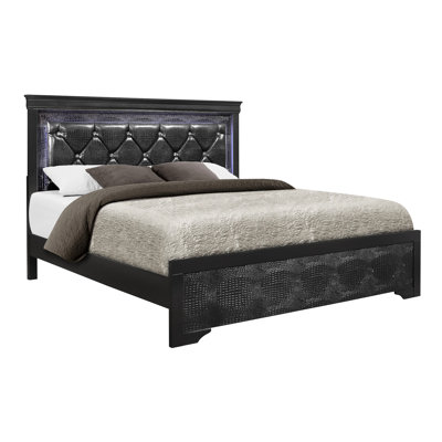 Grand lit moderne avec tête de lit d'inspiration cristal rembourrée de couleur gris Shaker, bois massif et matériau, structure en bois d'hévéa pour la chambre à coucher, revêtement en similicuir, sommier tapissier équipé