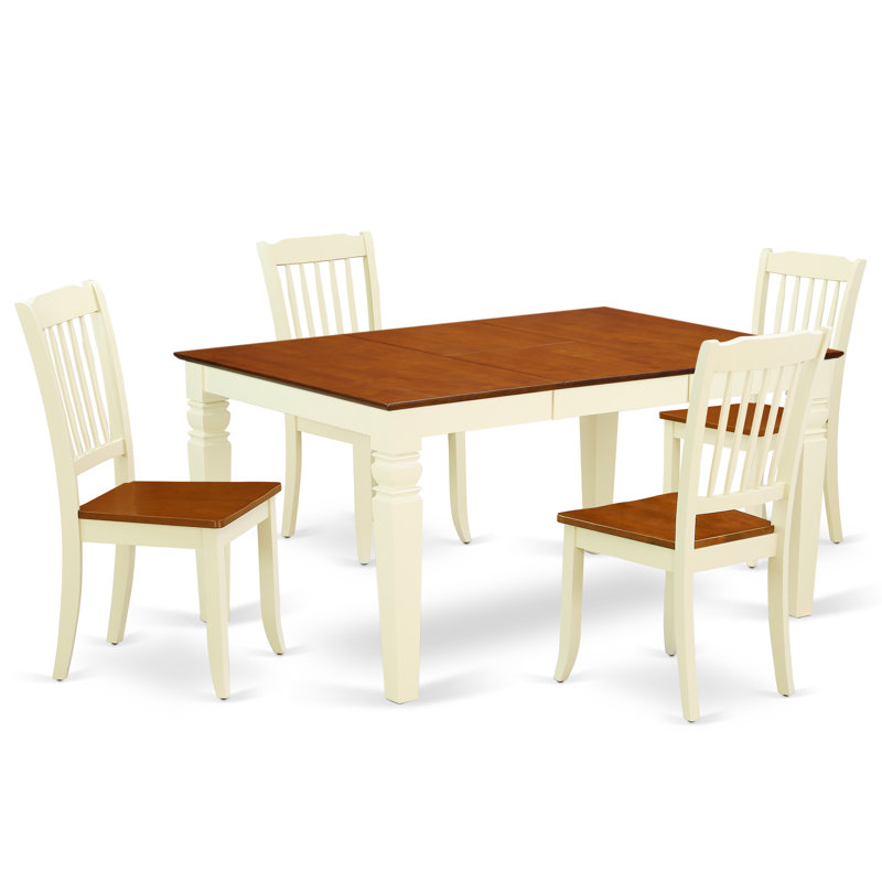 L'ensemble 5 pièces de table et chaises de cuisine comprend une table de salle à manger rectangulaire avec rallonge papillon et 4 chaises de salle à manger, babeurre et cerise