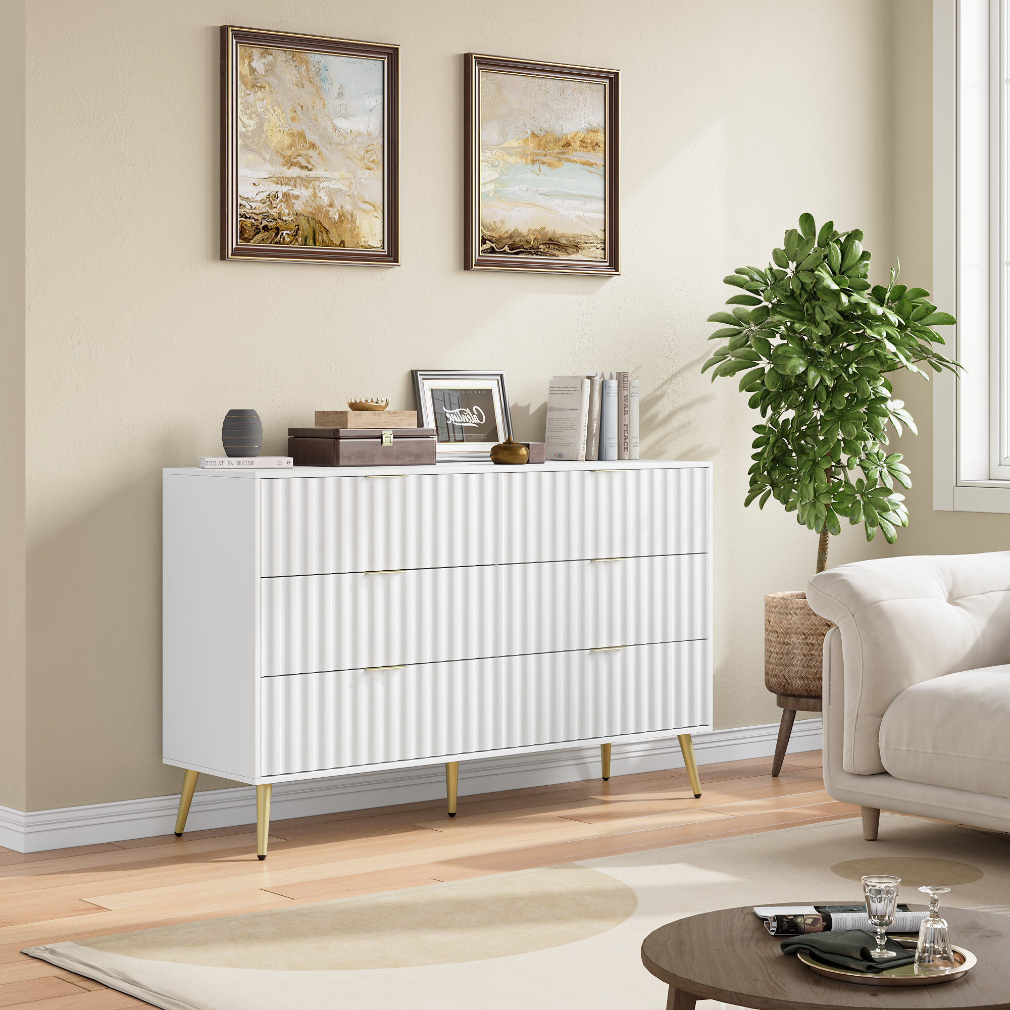 Builddecor Modern6Drawer For Living Room For Hallway Wide Chest Of