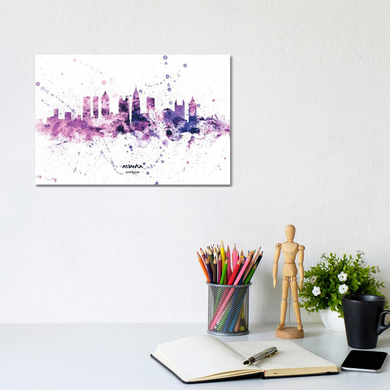 Atlanta Georgia Skyline Splash Purple by Michael Tompsett - 1 Piece Wrapped Canvas Wall Art, 20.32 cm H x 30.48 cm W