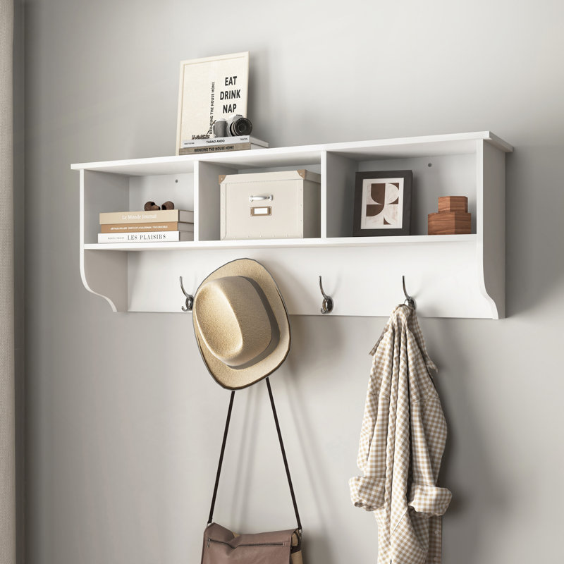 Portemanteau mural blanc avec 4 crochets doubles, Blanc
