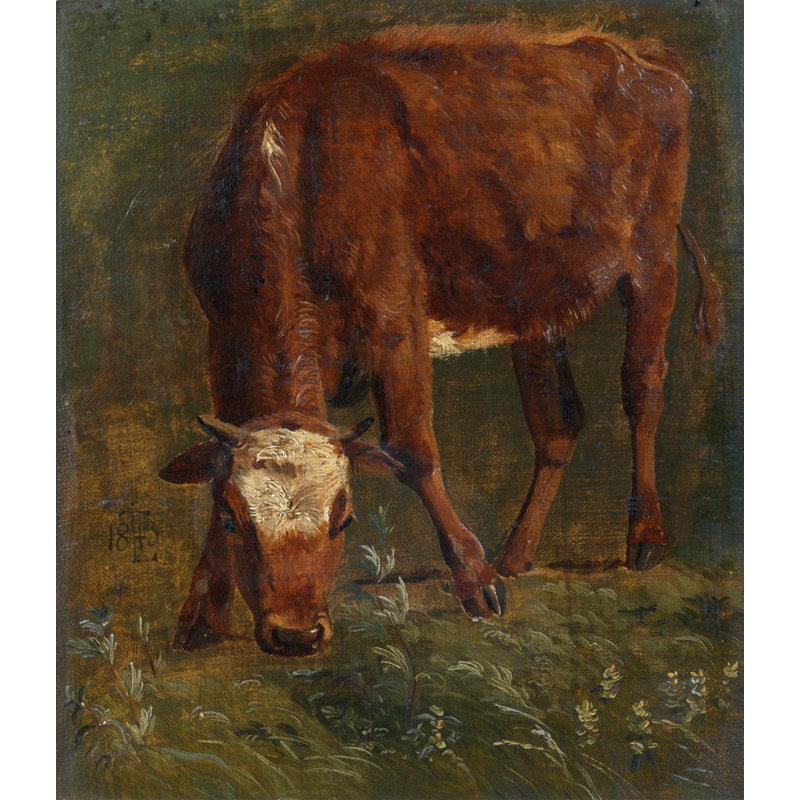 «Grazing Red Heifer. Study» par Johan Thomas Lundbye - Art mural sur toile tendue avec châssis, H 40 po x l 28 po