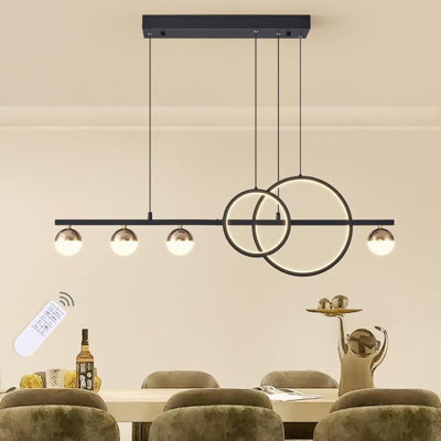 Lustre moderne pour salle à manger Luminaire suspendu linéaire à DEL à intensité variable pour îlot de cuisine Globe lustre suspendu Haning avec télécommande