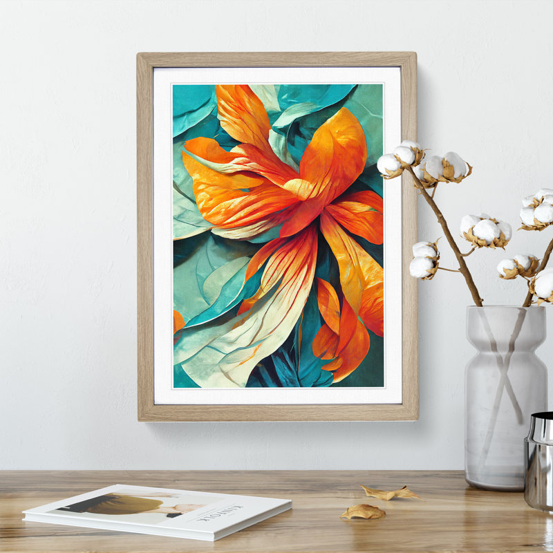 Flowers Abstract Art No.4 - Framed Print, 46cm H x 34cm W, Oak