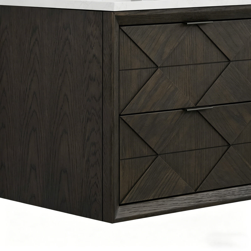 Meuble-lavabo flottant moyen en bois 48 po avec plateau en marbre d'ingénierie de 48 po, Brown