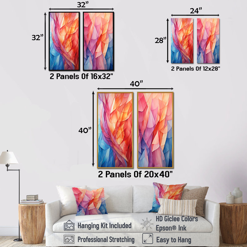 Multicolore cubisme à facettes chromées - ensemble de 2 impressions sur toile cubisme, H 28 po x l 25 po, Toile tendue