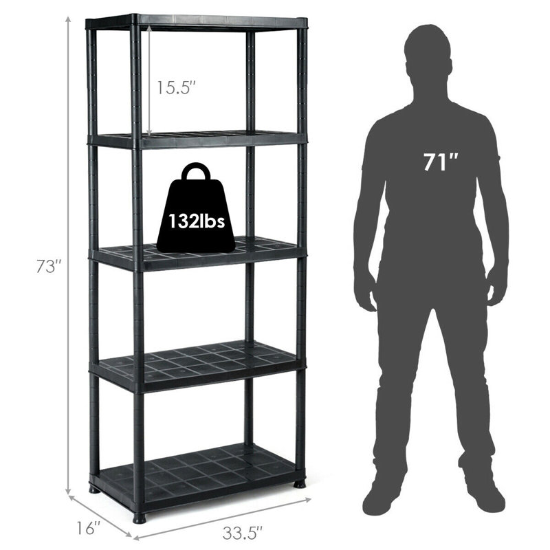 Étagère de rangement en PP à 5 niveaux, H 73 po x l 33,5 po x P 16 po