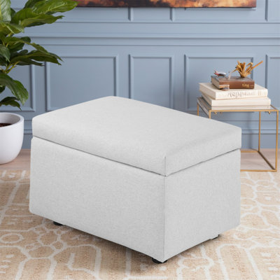 Large Square Storage Ottoman With Cover Lid, Linen Fabric Ottomans With Storage For Living Room Bedroom Dorm