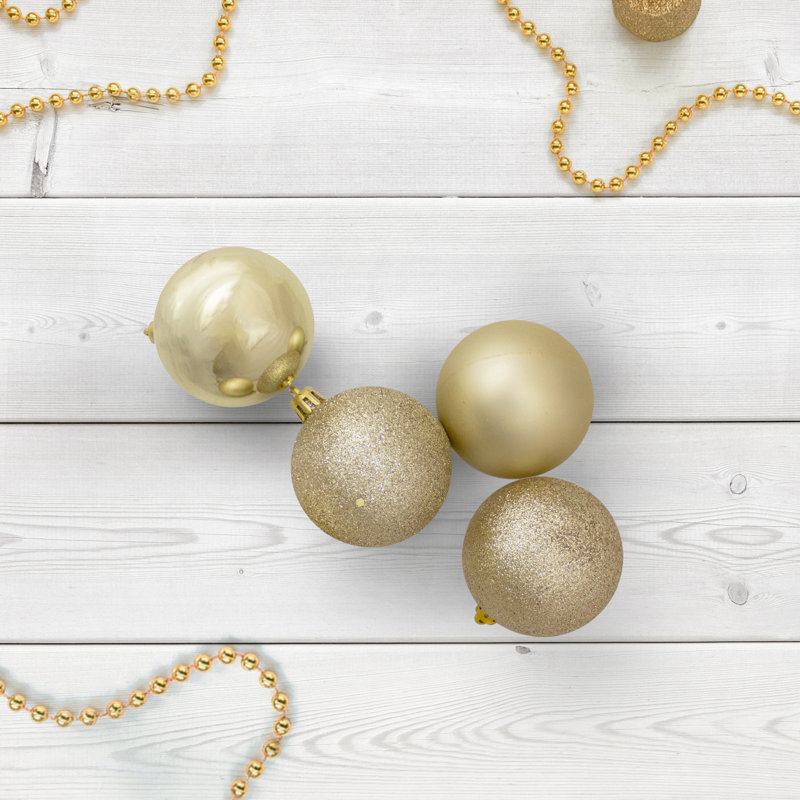 Champagne Gold Shatterproof Glitter Christmas Ball Ornaments Set