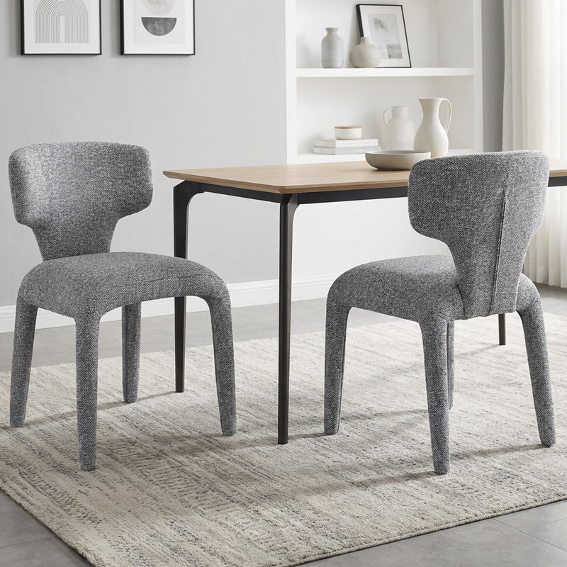 49.53cm H Cotton Upholstered Metal Upholstered Back Side Chair, Dark Grey