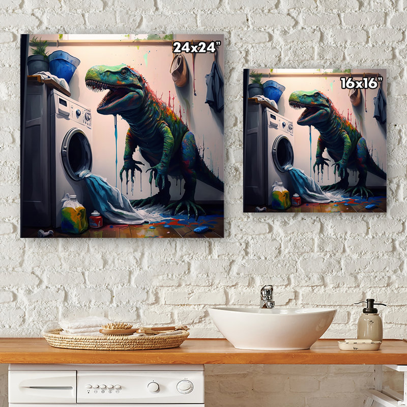 T-Rex Hates Laundry - animaux, art mural sur toile, H 16 po x l 16 po