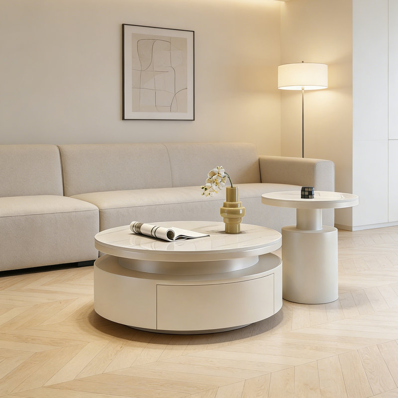 Table basse Elane , Blanc, Blanc / Gris