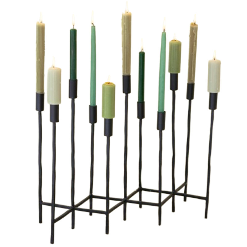  Bougeoir à chandelles forgé en métal forgé H 18,5 po de largeur