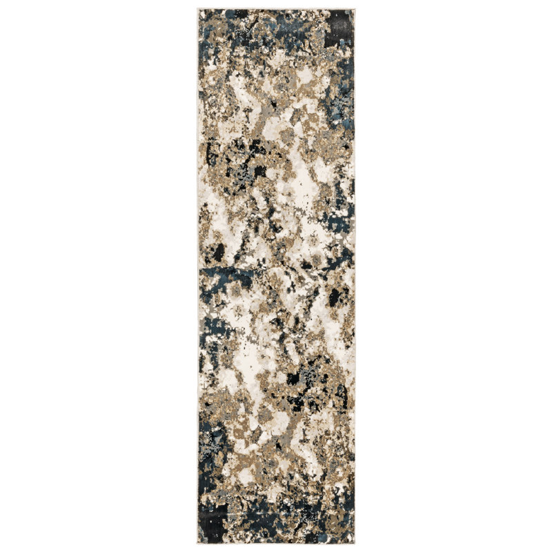 Tapis bleu marine / noir Laurie, Tapis de couloir 2 pi 3 po x 7 pi 6 po