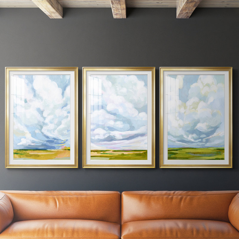 Lucid Skies I - Impression personnalisée de qualité supérieure avec passe-partout - 3 pièces, H 21 po x l 30 po, Doré