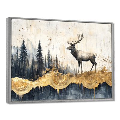 Golden Deer Landscape Grace In The Forest I - Deer, art mural