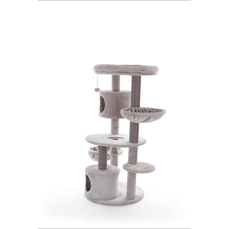 Gray Plush and Sisal 50" Multi-Level Cat Tree Tower