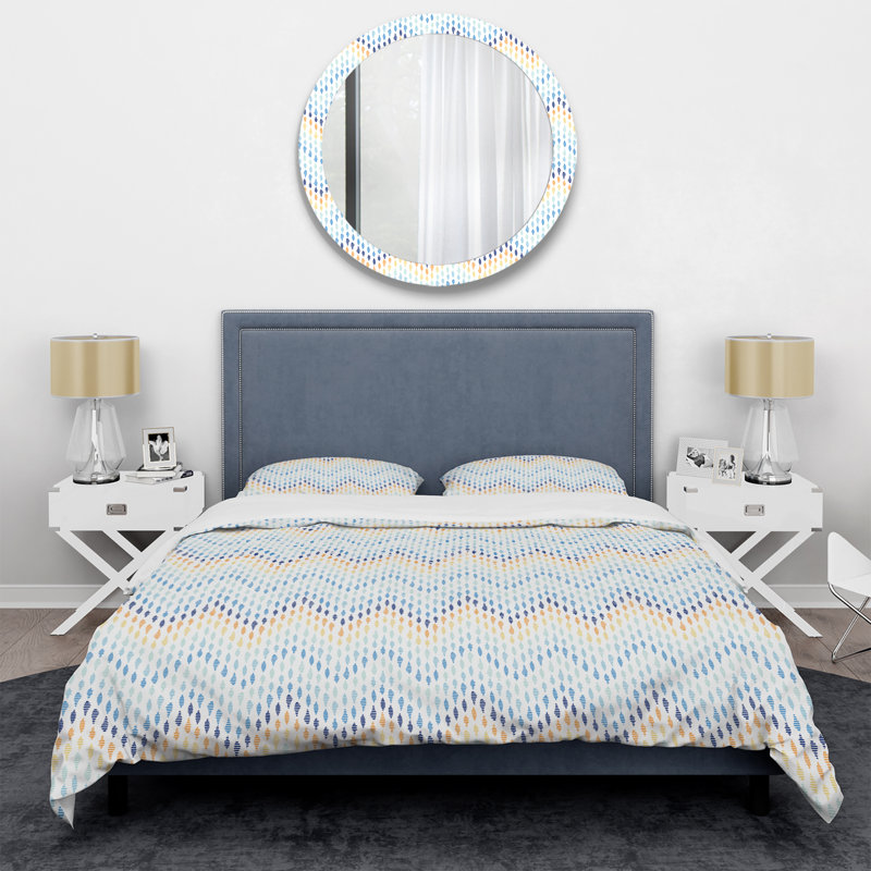 White Dots Chevron - Abstract Duvet Cover Set - Microfiber Polyester, King Duvet Cover + 2 King Shams