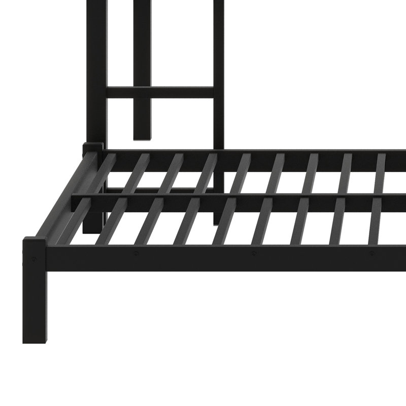 Lits superposés séparables en métal avec clôture de sécurité surélevée, Noir / rétro