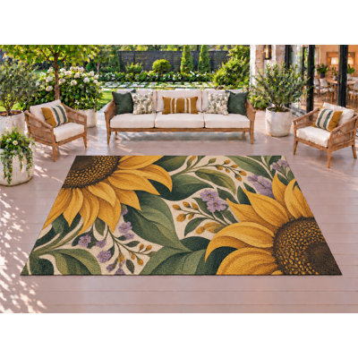 Tapis d'extérieur de 5 pi x 7 pi à motif de feuilles de tournesol robuste et imperméable en forme de feuille de tournesol, tapis de patio robuste, tapis d'extérieur à séchage rapide pour la véranda.