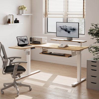 Marquasha Dual Motor L-Shaped Electric Standing Desk with LED and Monitor Stand