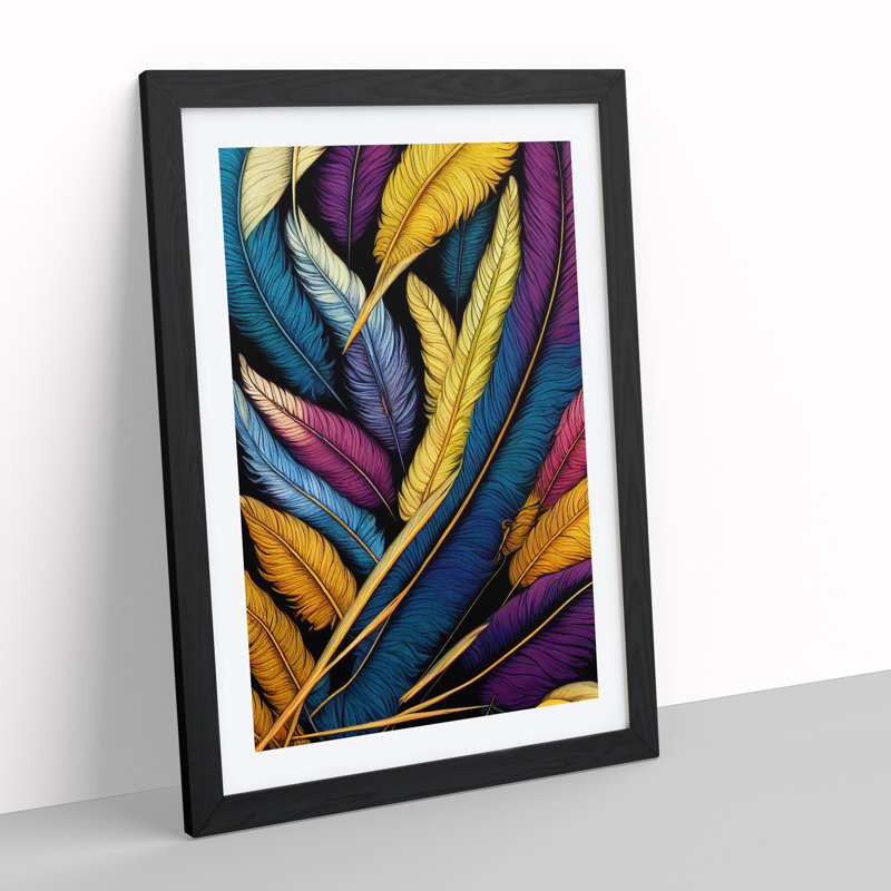 Feathers A Colour No.1 - Single Picture Frame Painting, 64cm H x 46cm W x 2cm D, Black