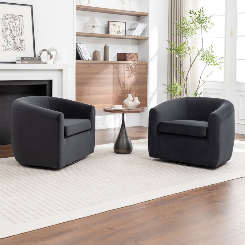 Fauteuil demi-tonneau pivotant de 33,5 po Odey, Velours noir