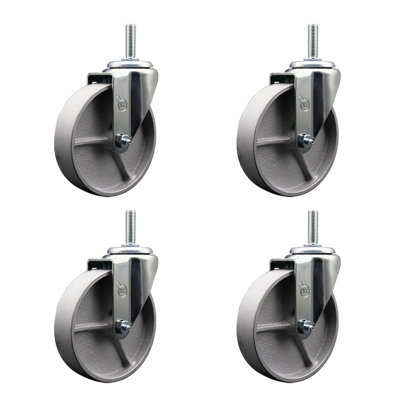 Steel Wheel Swivel 5/8 Inch Threaded Stem Caster Set 2 Brakes SCC