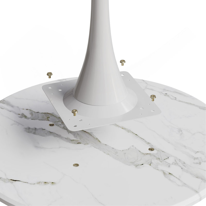 Round Dining Table With Metal Base, Marble, 29"H x 31.5"L x 31.5"W, White Marble