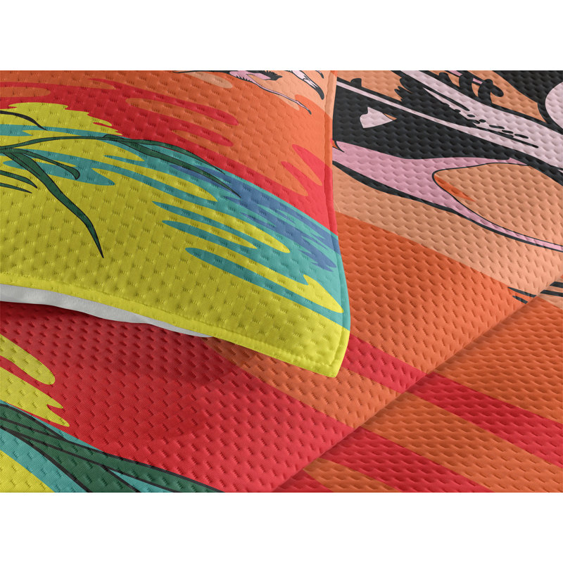 Flamingo Polyester Coverlet, King Bedspread + 2 Shams
