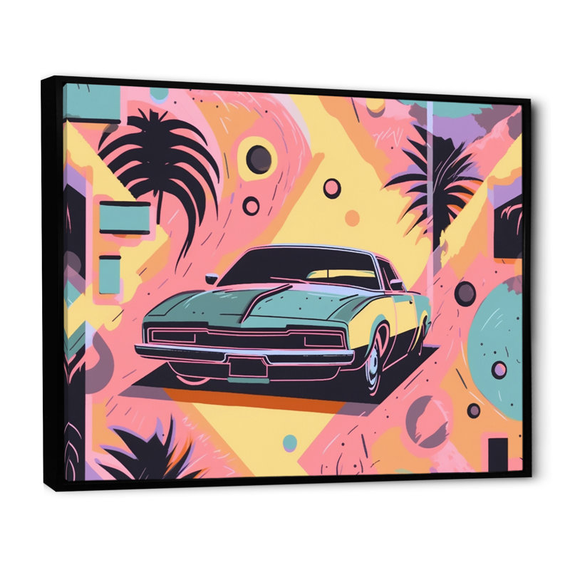 80S Groovy Cars II, reproduction d'art sur toile, H 16 po x l 32 po x P 1 po, Noir
